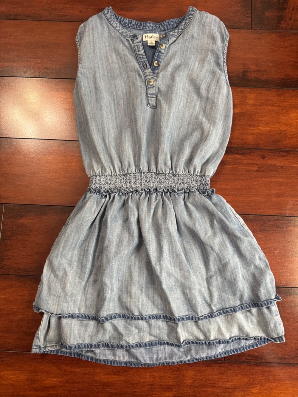 Hatley Light Blue Denim-Look Sleeveless Dress with Smocked Waist
